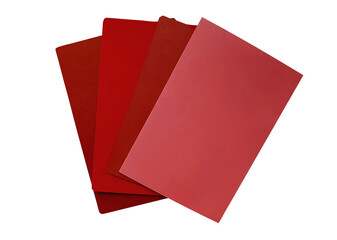 solid color laminated samples swatch in red shade variation isolated on white background with...
