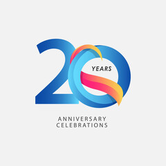 20 Years Anniversary Celebrations Blue Gradient Vector Template Design Illustration