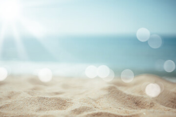 Blur tropical beach with bokeh sun light wave abstract background. - Powered by Adobe