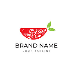 healthy leaf logo for nutrition. detox. food. plant. cooking. organic salad. vegetable element with hand drawn design logo concept 