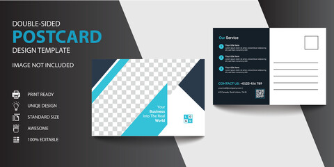 Fototapeta na wymiar Blue Corporate business postcard or EDDM postcard design template 