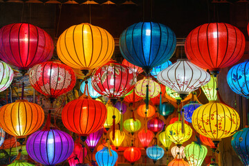 Fototapeta na wymiar Colorful traditional paper lanterns in Hoi An ancient town, Vietnam