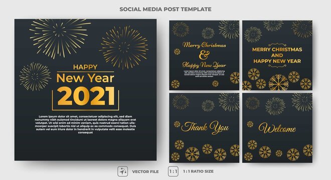 Set of the editable square banner template. Merry Christmas and happy new year 2021 square banner design. Flat design vector. Usable for social media, card, and banner.