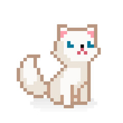 Pixel cat image. Cross stitch vector illustration.