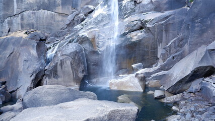 icicles on the rocks and waterfall
