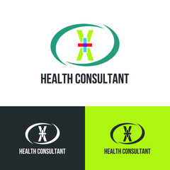 Initial letter X with medical cross icon and loop care symbol for healthy hospital medicine logo design concept vector