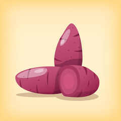 sweet yams japanese vegetable food tasty nutrition purple root with realistic color flat style