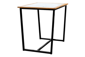 Modern wooden table with steel legs isolated