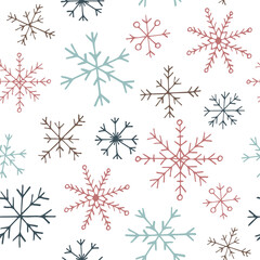 New year seamless pattern with different snowflakes