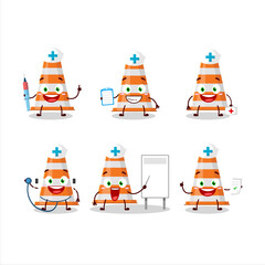 Doctor profession emoticon with orange traffic cone cartoon character
