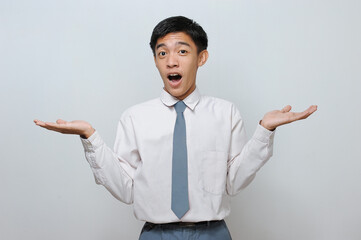 Portrait of asian high school student with shocked facial expression