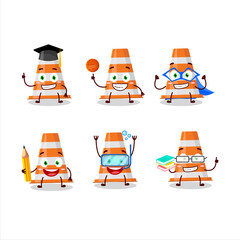 School student of orange traffic cone cartoon character with various expressions
