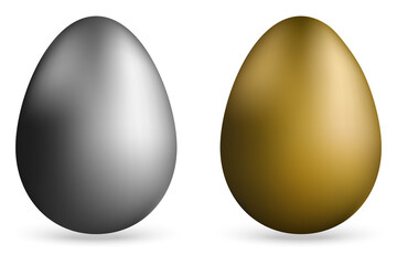Vector realistic gold and silver eggs on white background on Easter and kitchen