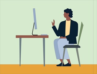 Vector of a man talking in front of his computer screen