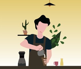 Vector of a barista pouring coffee into the glass
