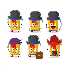 Cartoon character of yellow paint bucket with various pirates emoticons