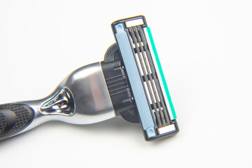 razor cassette on white background. manual face shaving machine. stubble blade. depilation