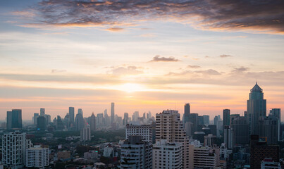 Cityscape sunset background. Bangkok, Thailand, Asia