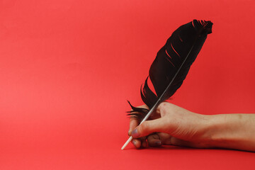 writing with Feather pen. literature and writing novel concept.