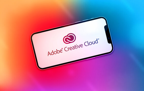 Adobe Creative Cloud logo on smart phone screen, creative services to access through smart phone, bengaluru, karnataka, india, 24-12-2020