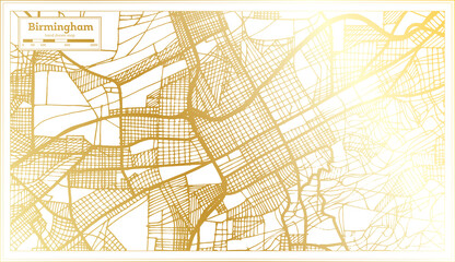 Birmingham Alabama USA City Map in Retro Style in Golden Color. Outline Map.