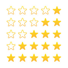 Set of stars customer product rating review and feedback from one to five stars