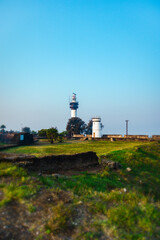 Fototapeta na wymiar Daman Lighthouse Wide Angle Photo with Lighthouse in Focus