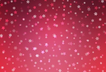 Light Pink vector background with xmas snowflakes, stars.