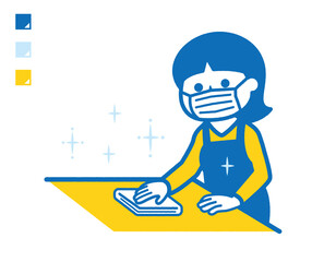 Woman cleaning with a mask