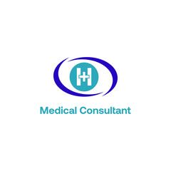 Initial letter H with medical cross icon and loop care symbol for healthy hospital medicine logo design concept vector