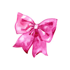 Watercolor pink bow isolated on white background