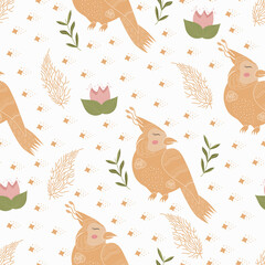 baby, background, bird, botanical, bright, cute, design, fabric, floral, flower, forest, garden, graphic, green, kids, meadow, nature, pattern, seamless, spring, summer, sunny, textile, texture, vecto