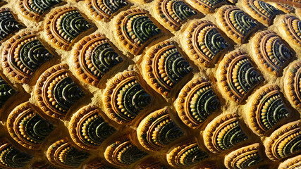 Design Fish scale ceramic tile in orange and green color texture © augustcindy