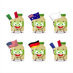 Tartar sauce cartoon character bring the flags of various countries
