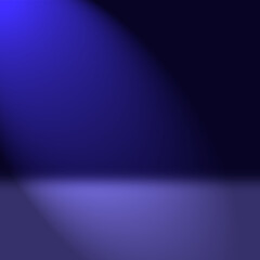 暗いぼんやりしたグラデーション。スタジオルーム。左上からほのかな青い光。あなたのディスプレイ製品のバックグラウンド背景に。