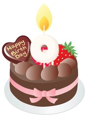 お誕生日のチョコレートケーキと0歳の数字のキャンドル