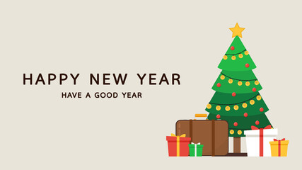 Fototapeta premium Happy new year poster design. Christmas tree vector. Christmas tree tag. Christmas post card.