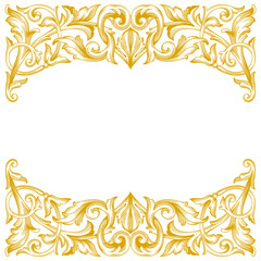 Gold Frame and Border with baroque style. Ornament elements for your design. Black and white color. Floral engraving decoration for postcards or invitations for social media.