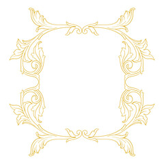 Gold Frame and Border with baroque style. Ornament elements for your design. Black and white color. Floral engraving decoration for postcards or invitations for social media.