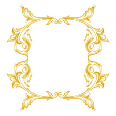 Gold Frame and Border with baroque style. Ornament elements for your design. Black and white color. Floral engraving decoration for postcards or invitations for social media.