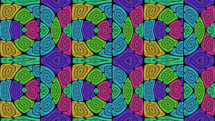 Multicolored ethnic fabric, rounded shapes  