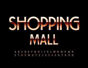 Fototapeta na wymiar Vector elegant logo Shopping Mall. Shiny Pink Golden Alphabet Letters and Numbers set. Stylish chic Font