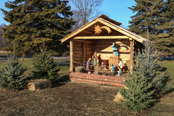 RACIECHOWICE, POLAND - DECEMBER 20, 2020: Traditional Christmas decorations, nativity scene with...