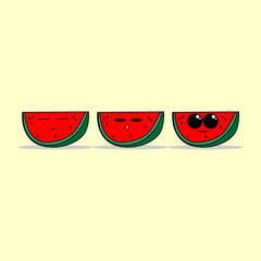 set of cute watermelon emoji vector illustration