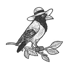 crow in hat sketch raster illustration