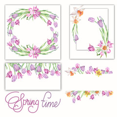 set of frames with spring flowers