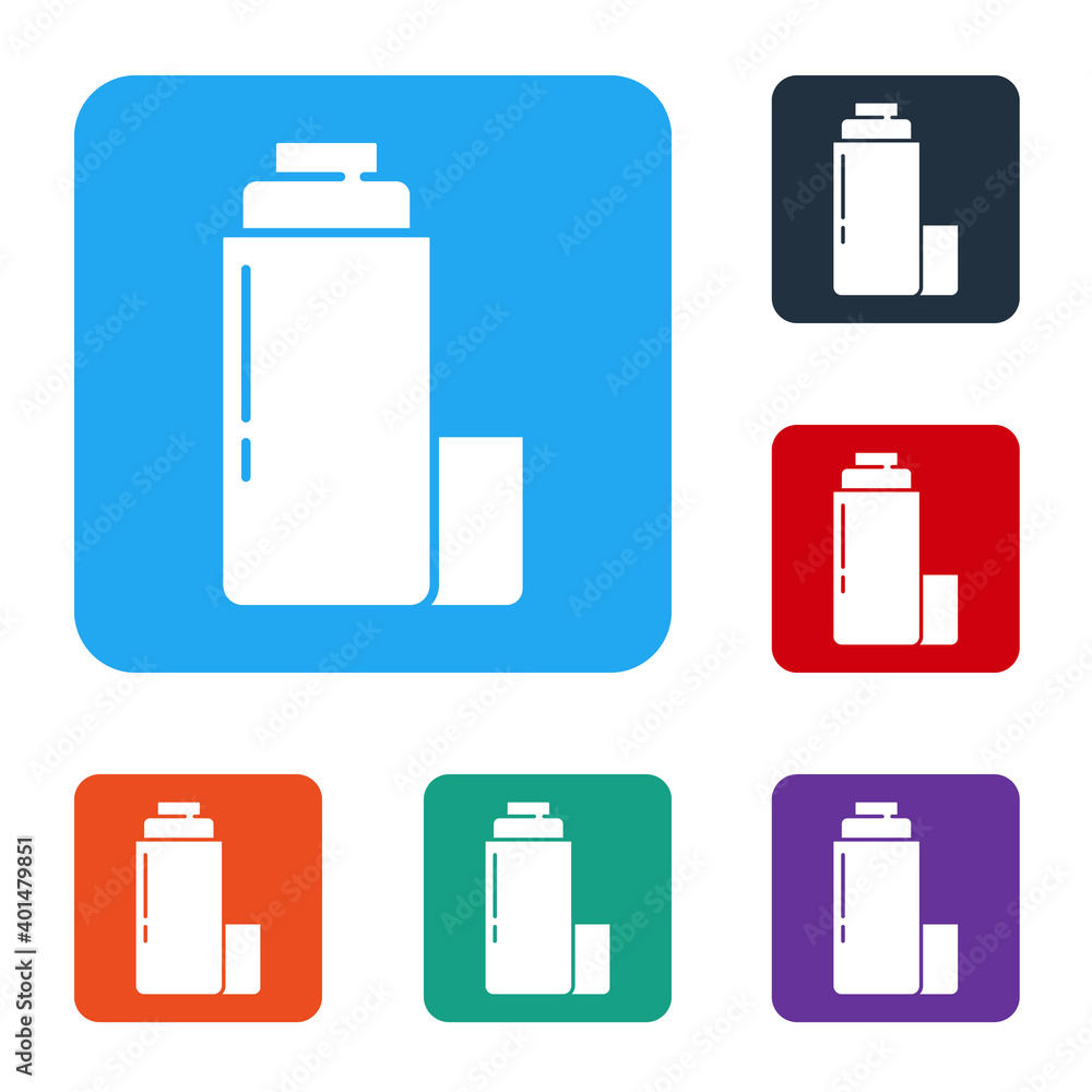 Poster white thermos container icon isolated on white background. thermo flask icon. camping and hiking equ