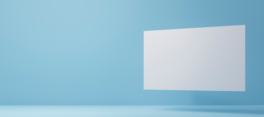 水色の背景と白い空白のメッセージカードの3Dレンダリンググラフィックス / コピースペースのあるバックグラウンドイメージ