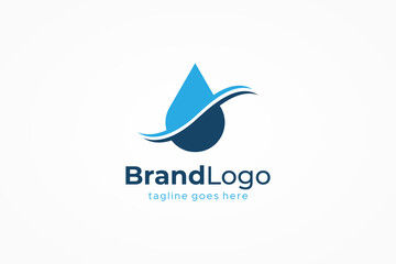 Fototapeta premium Water Logo. Blue Water Drop Icon with Ocean Sea Water Waves isolated on White Background. Usable for Business, Science, Healthcare, Medical and Nature Logos. Flat Vector Logo Design Template Element. 