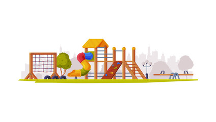 Kids Playground as Urban Summer Public Area for Playing Vector Illustration